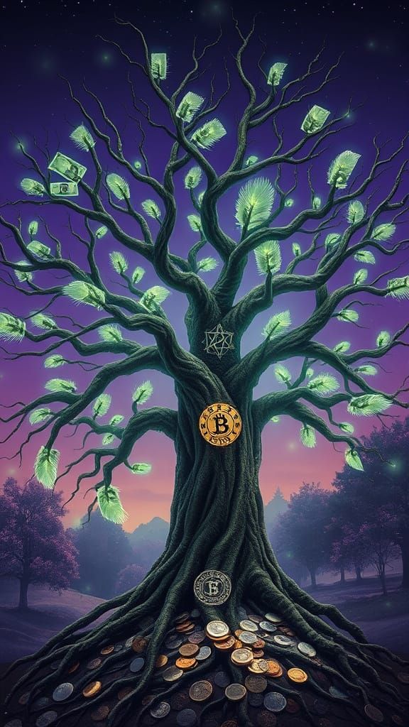 Majestic Dreamtree Blooms with Ancient Runes and Glowing Bil...