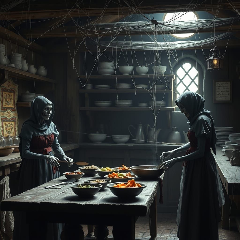 Hyperrealistic Medieval Kitchen with Undead Servants