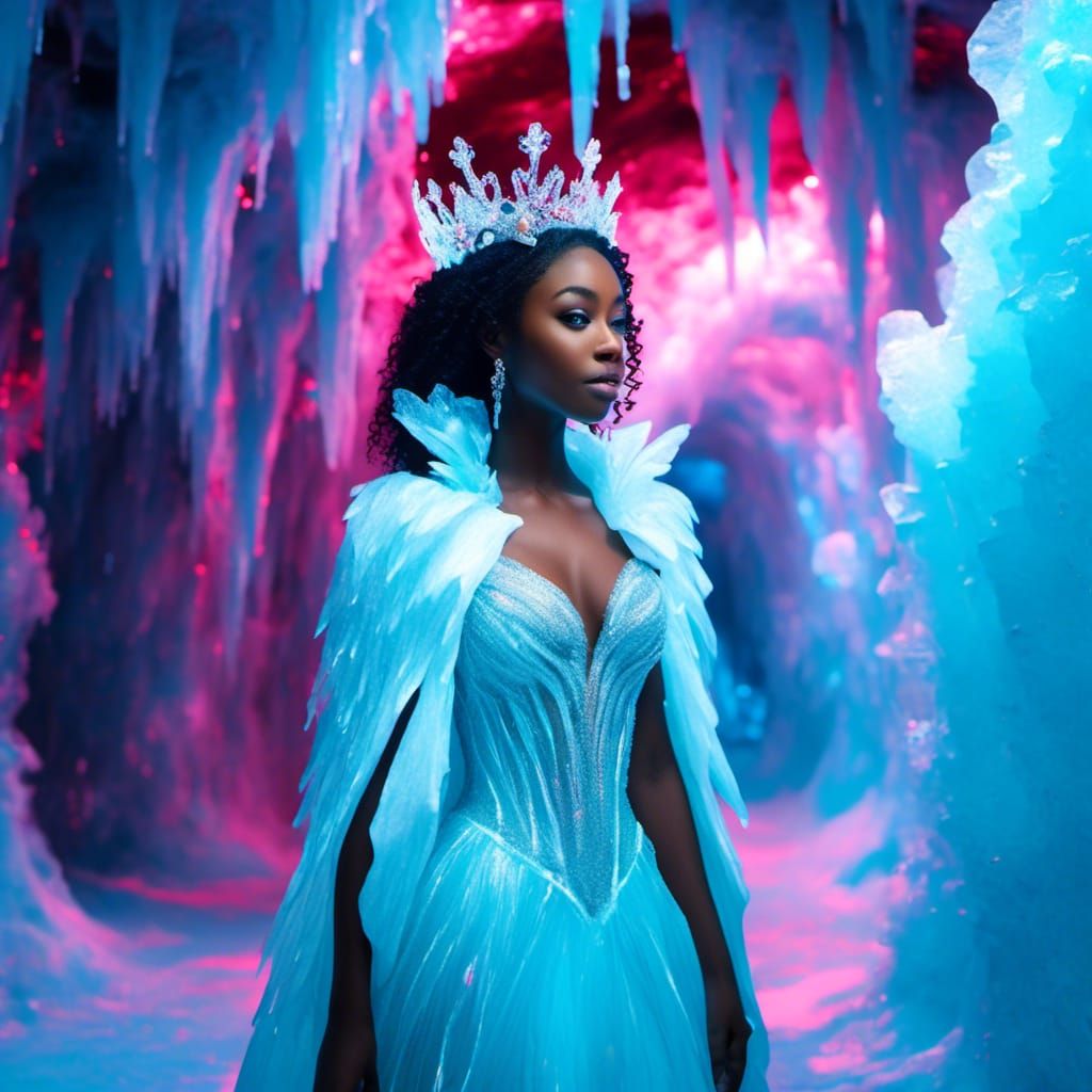 Bioluminescent Ice Cave Portrait of an Ice Queen