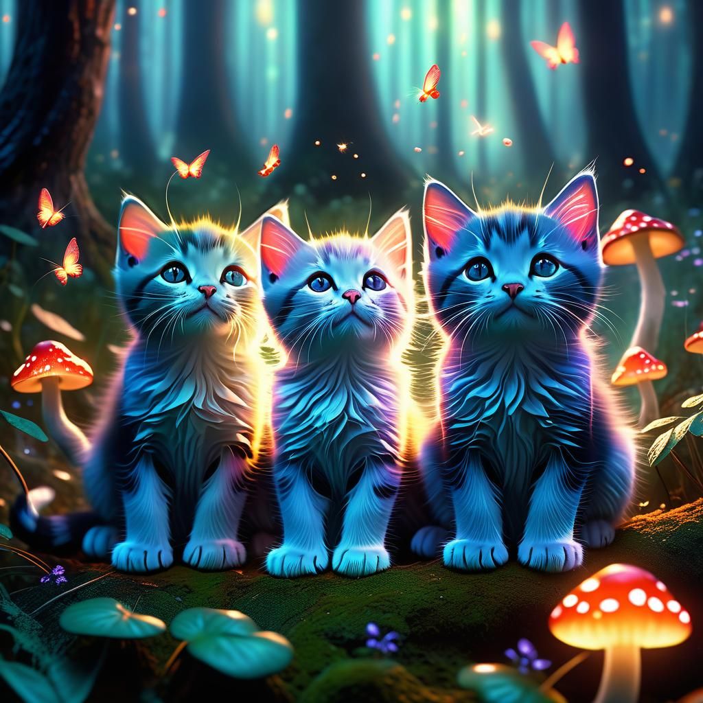 Kittens in Mystical Forest: Fantasy Matte Painting