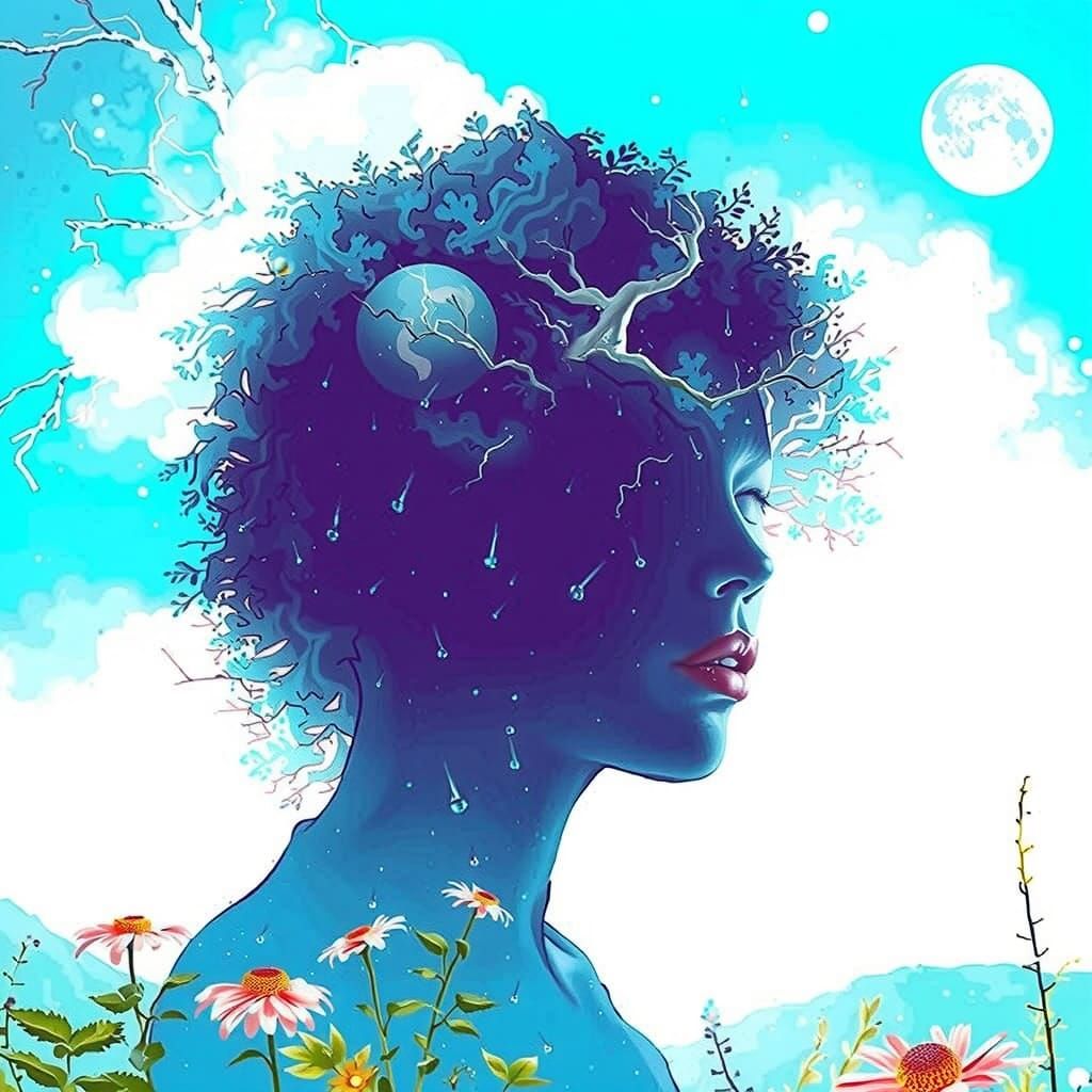 Surreal Tree Silhouette Figure in Ethereal Cloudscape