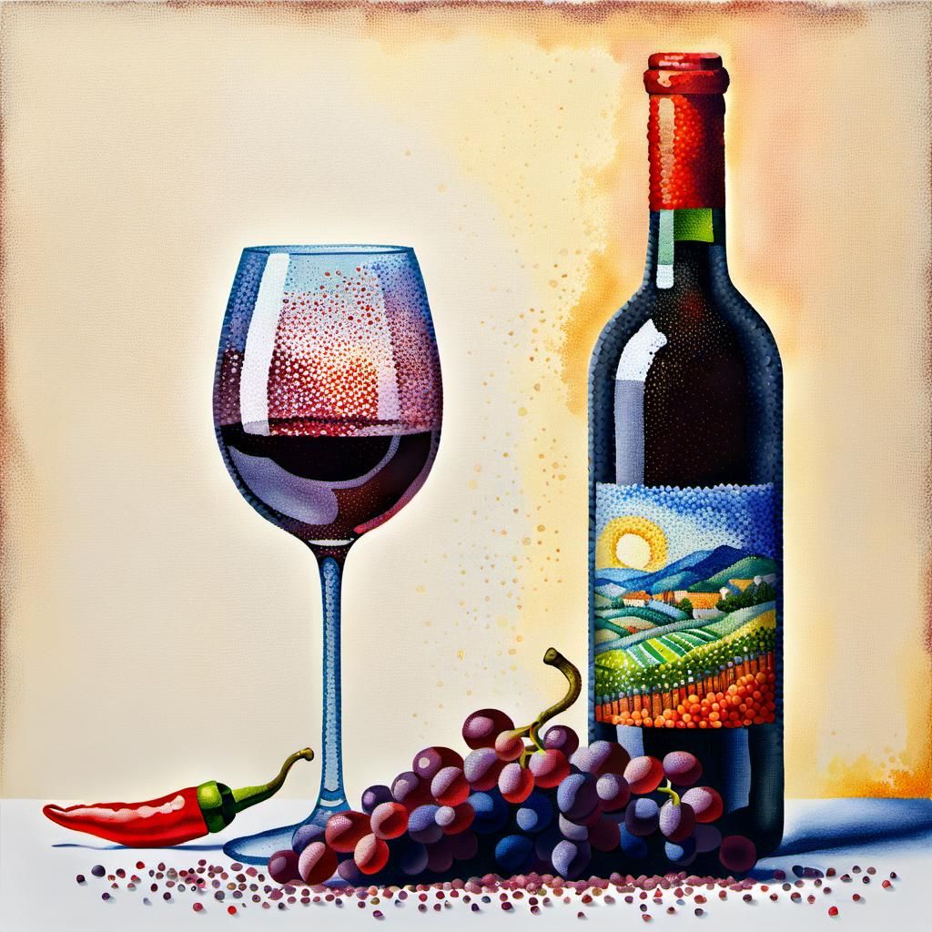 Pointillist Wine Glass Still Life in Seurat Style