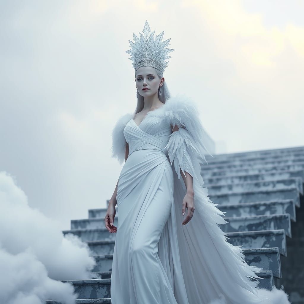 Ethereal Woman with Ice Crown in Mystical Realism Style