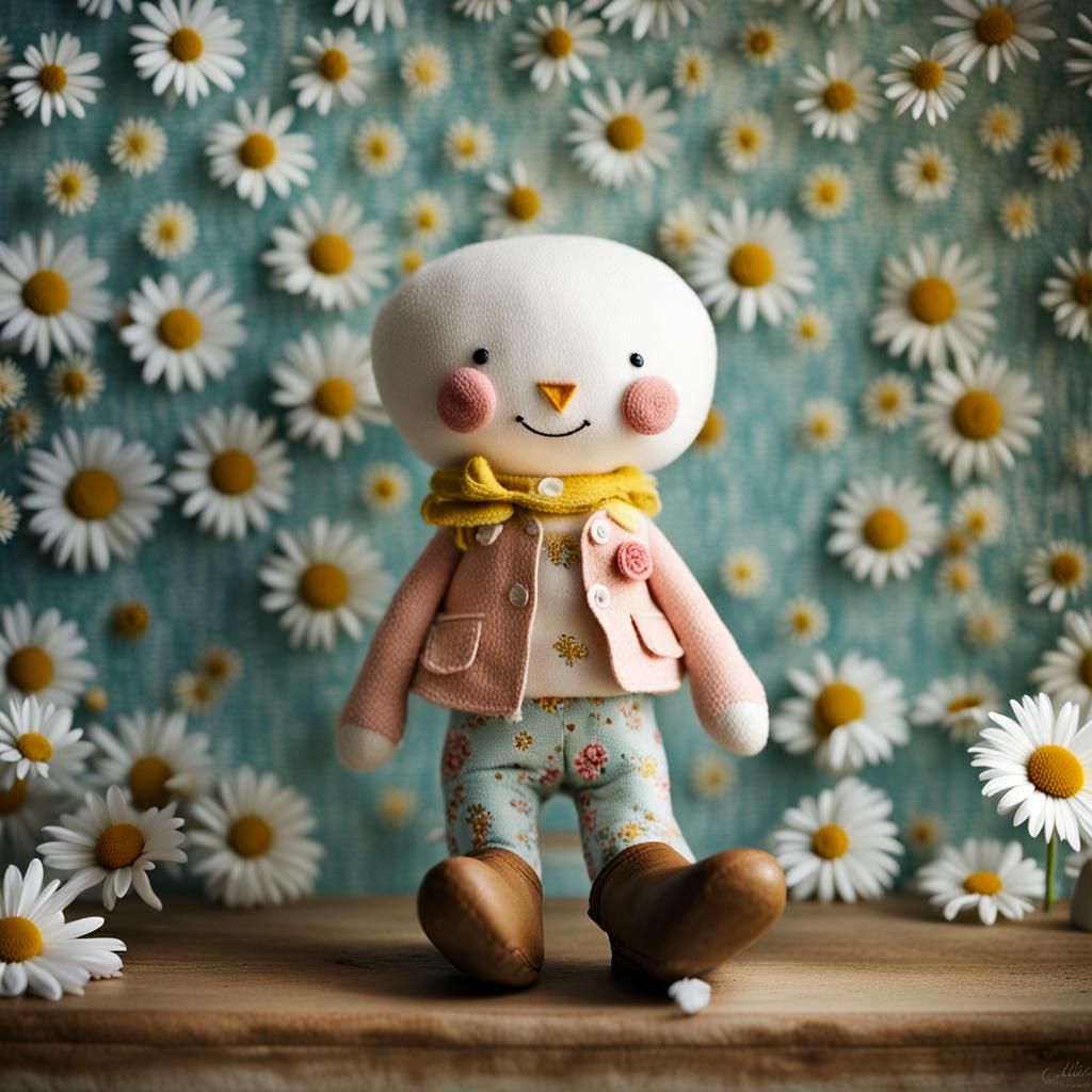 Happy Plushie Soft Sculpture in Shabby Chic Style