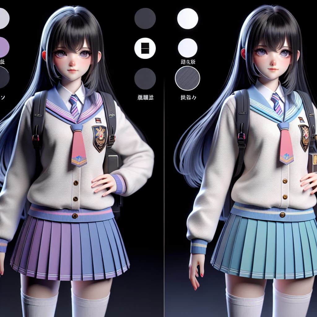 Anime High School Girl in 3D Style