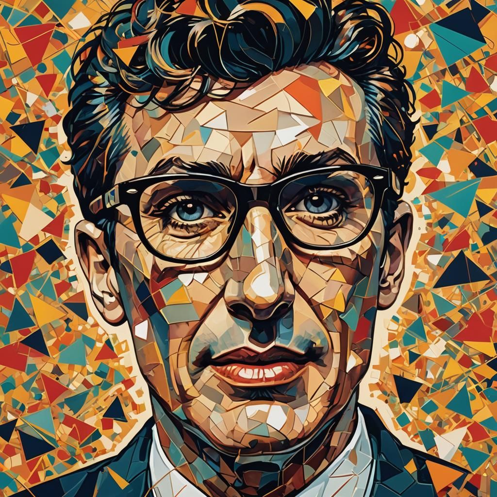 Buddy Holly Pop Art Portrait in Abstract Expressionist Style