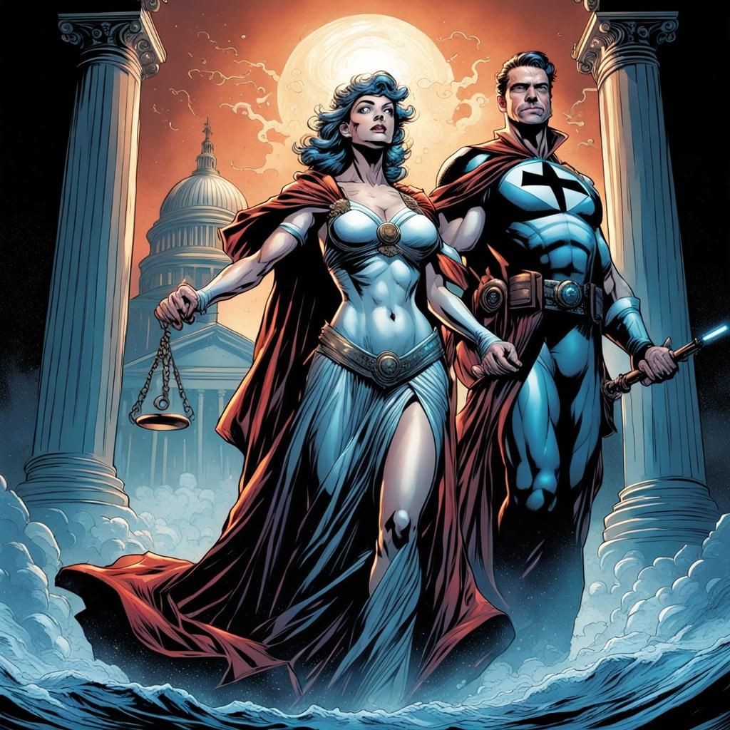 Captain and Lady Justice Comic Book Art