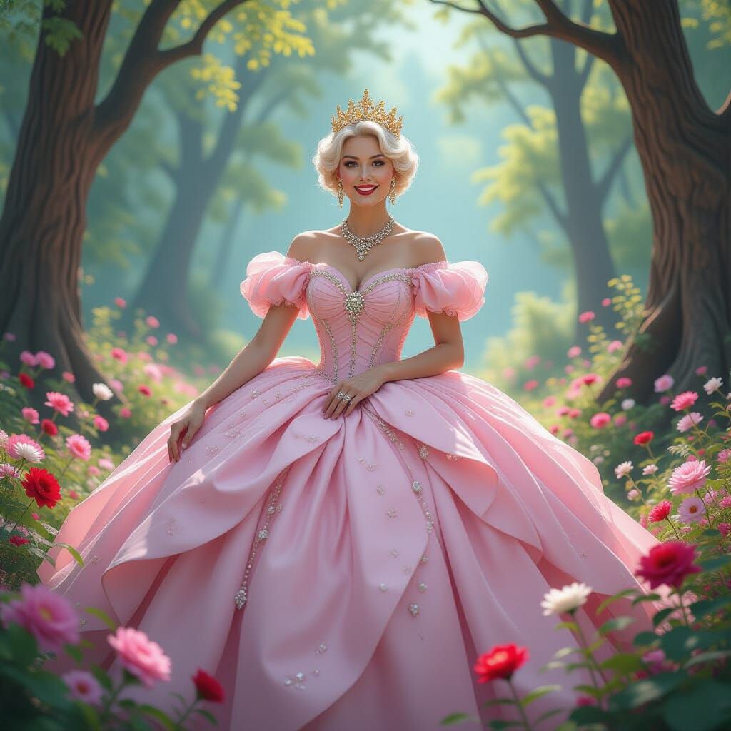 Whimsical Forest Queen in Detailed Matte Painting Style