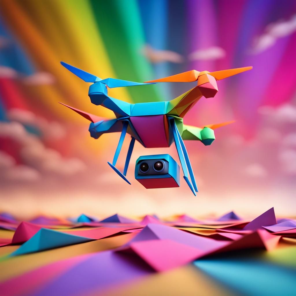 Origami Drone Soaring in a Colorful Sky