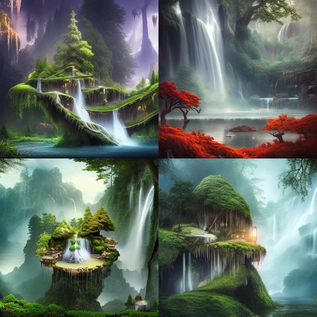 Epic Floating Island Waterfall Digital Matte Painting