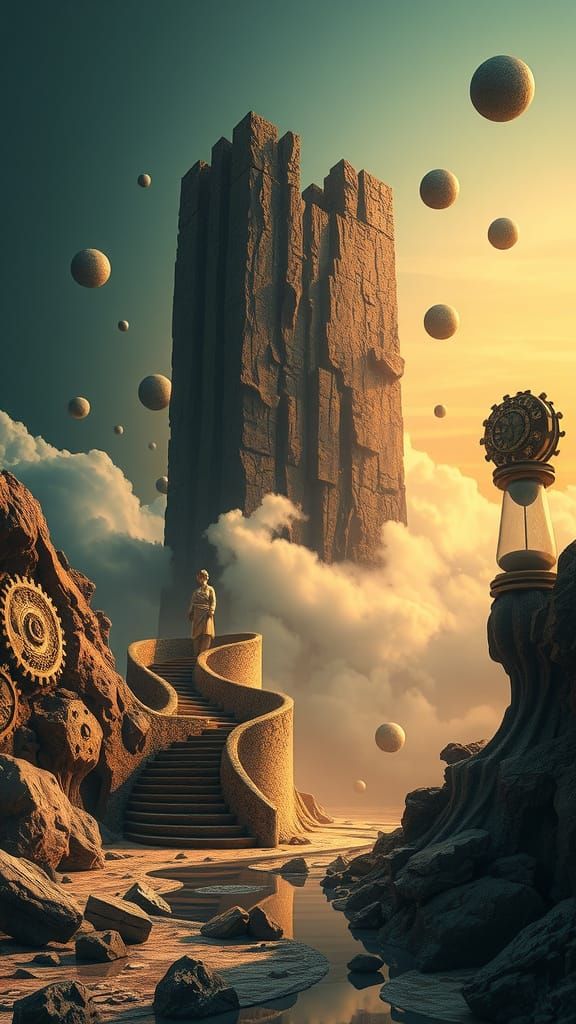 Ethereal Monoliths in Dreamlike Landscape