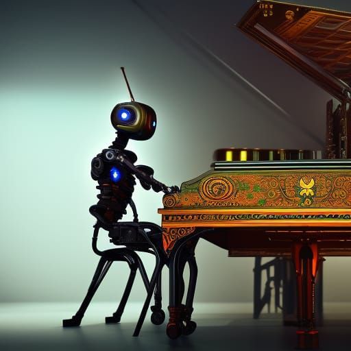 Robot Piano Player: Detailed Matte Painting