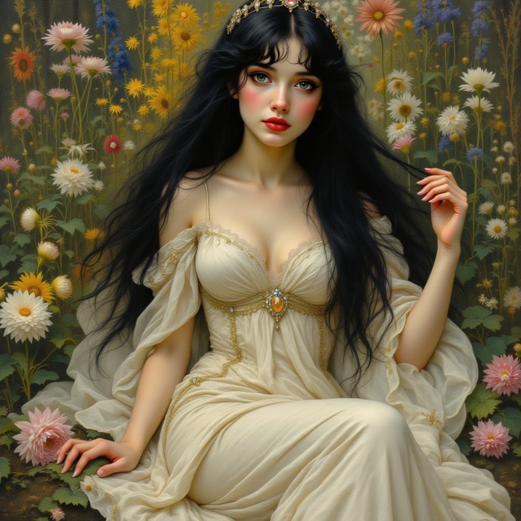 Pre-Raphaelite Woman with Tiara, Rossetti Style