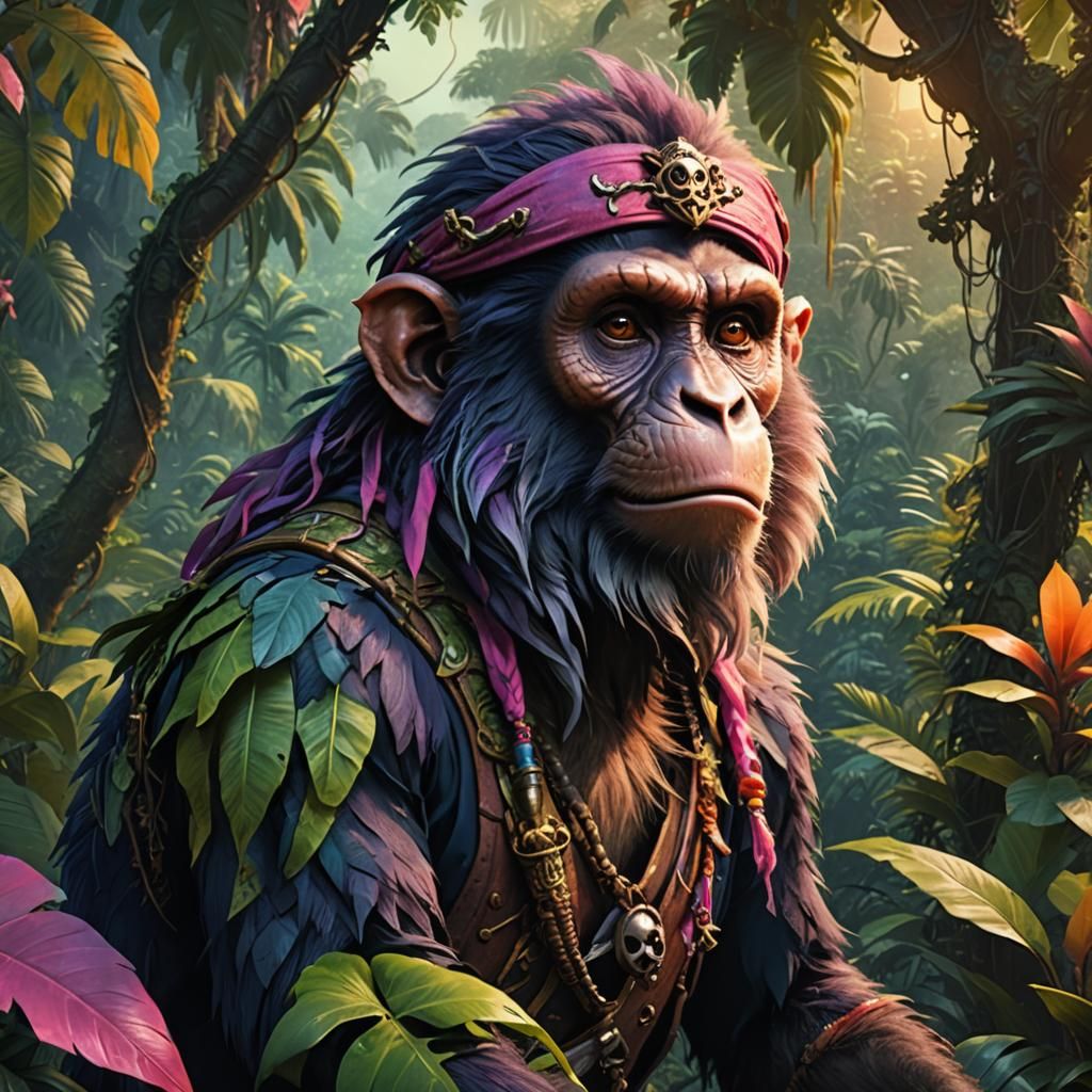 Pirate Monkey in Jungle: Matte Painting Concept Art