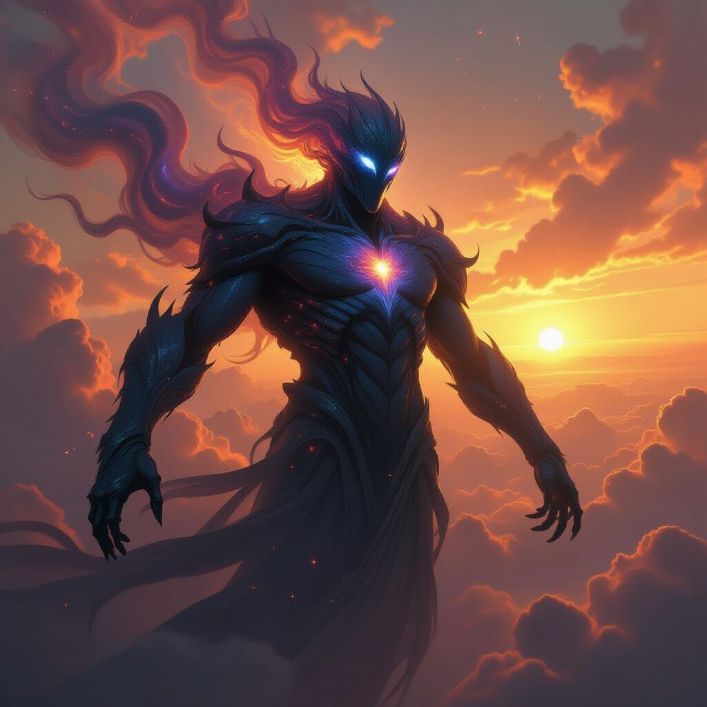 Cosmic Being of Dust and Glass in Ethereal Light