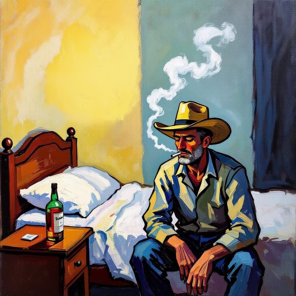 Lonely Man in Cheap Hotel Room, Van Gogh Style