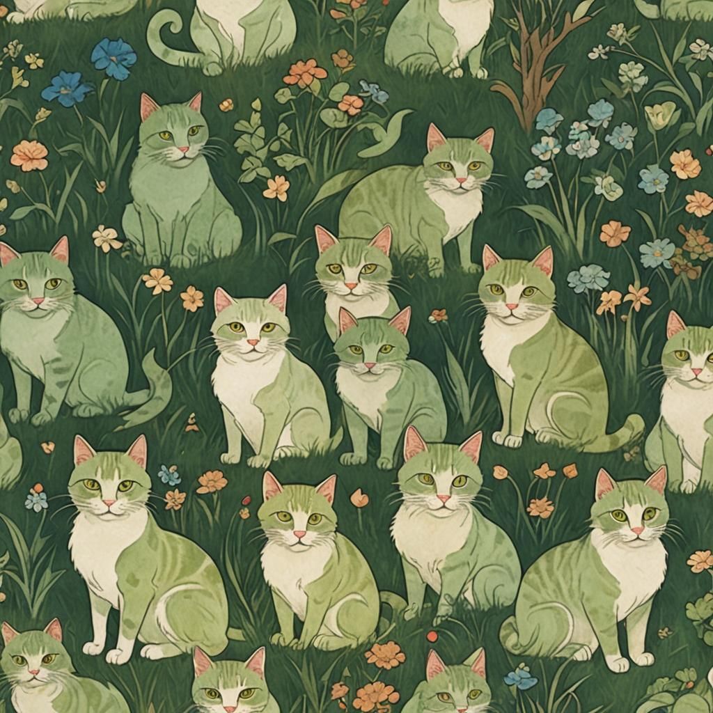 Green Cats in the Style of Edmund Dulac