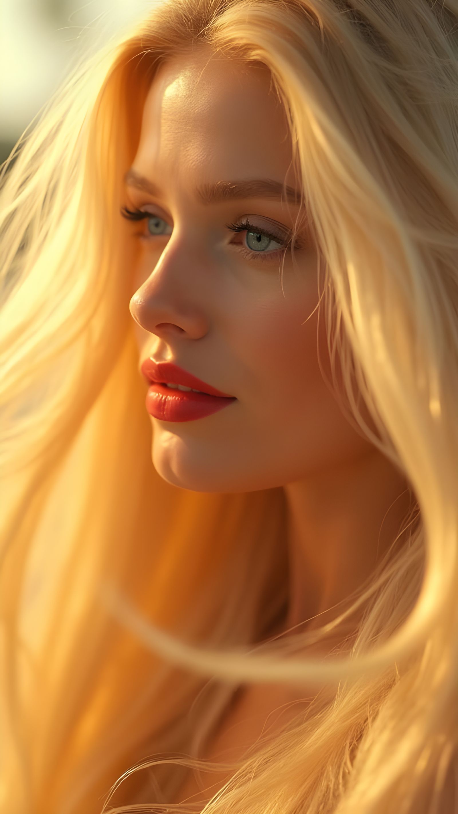 Cinematic Portrait of Blonde Woman with Flowing Liquid Sunli...