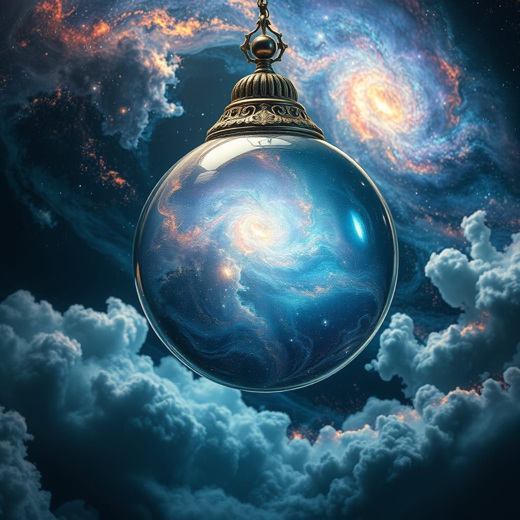 Surreal Cosmic Scene in a Glass Sphere with Swirling Nebulas...
