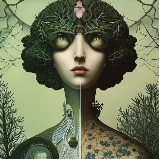 Attic Head: Surreal Portrait in Dark Academia Style