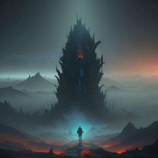 Dark Armored Figure in Mystic Dreamscape