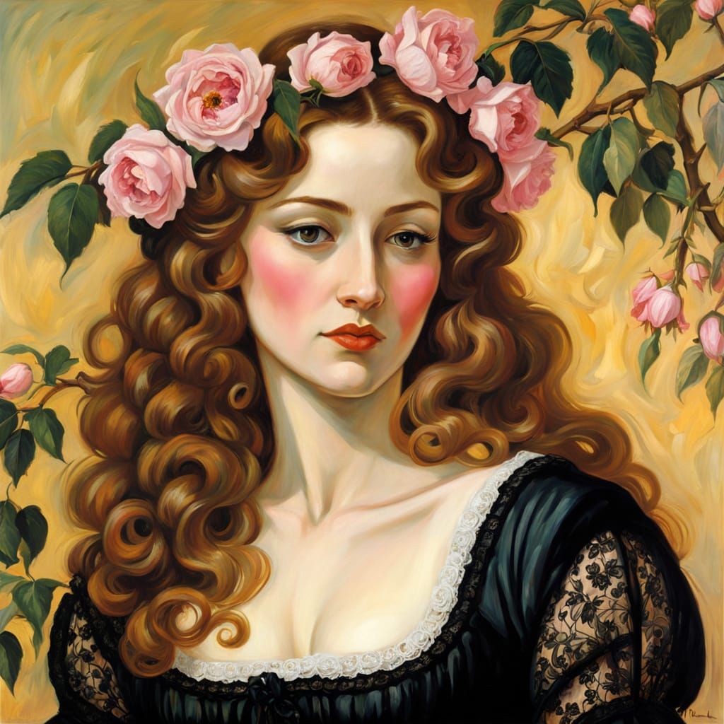 A Sainted Woman in Elegant Attire, Radiating Kindness and Wi...