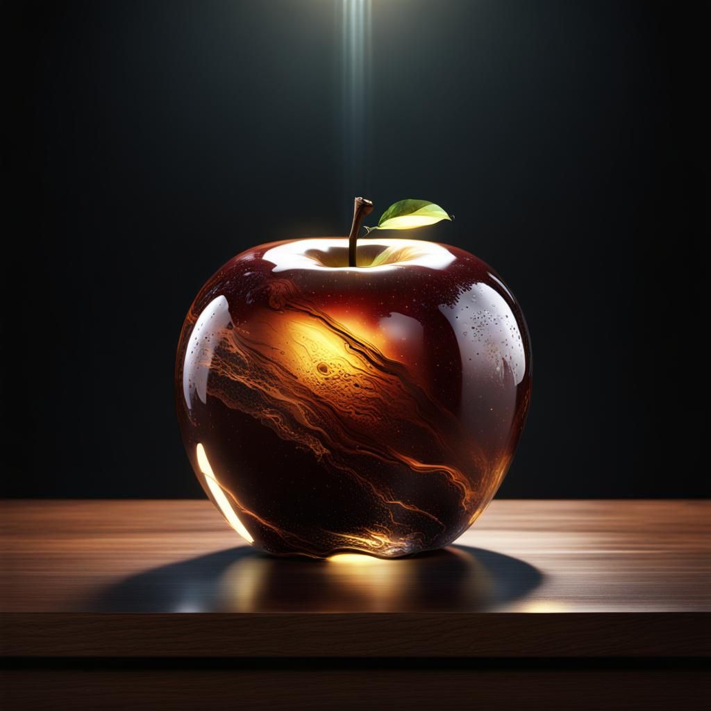Glass Apple in Light Beam: Detailed Matte Painting