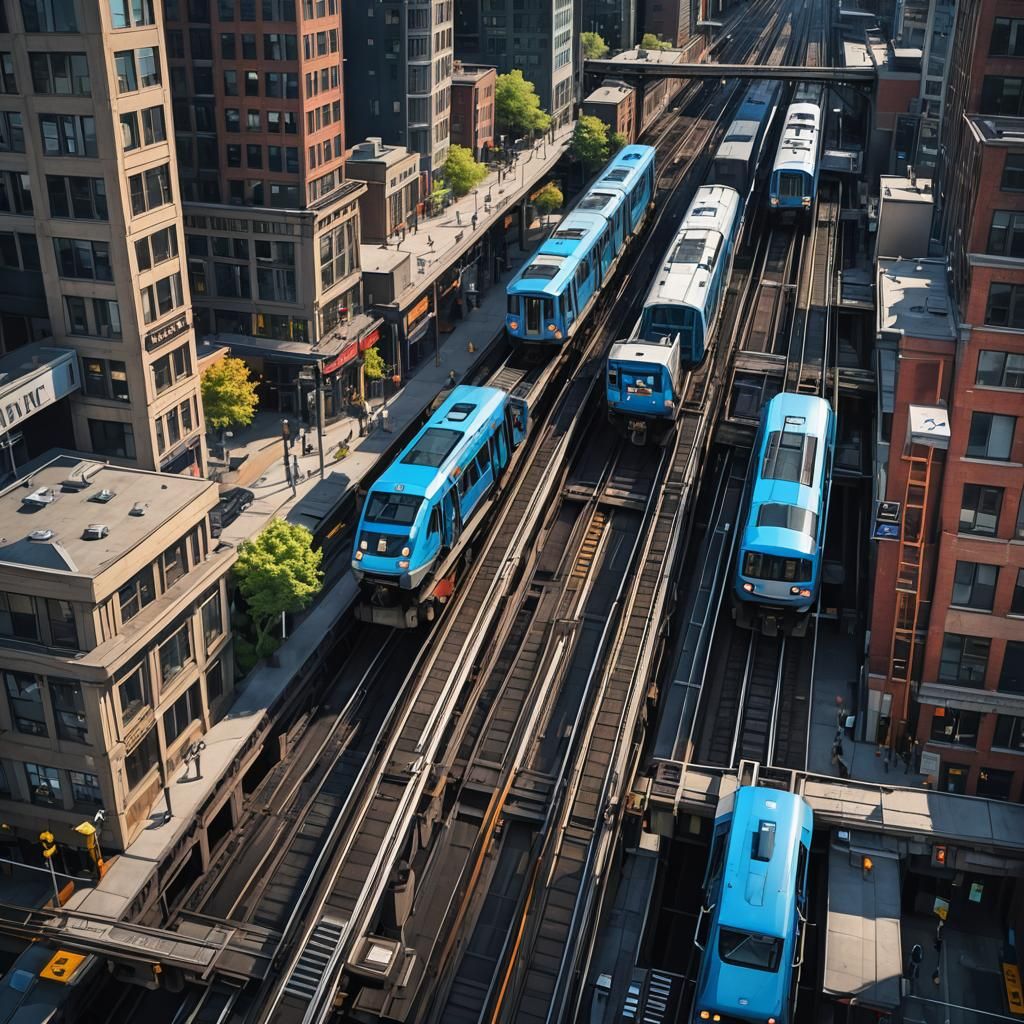 Blue Trains Enroute to the Space Needle