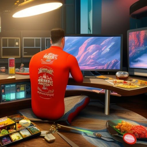 Humorous Caricature of Pajama Man at Computer