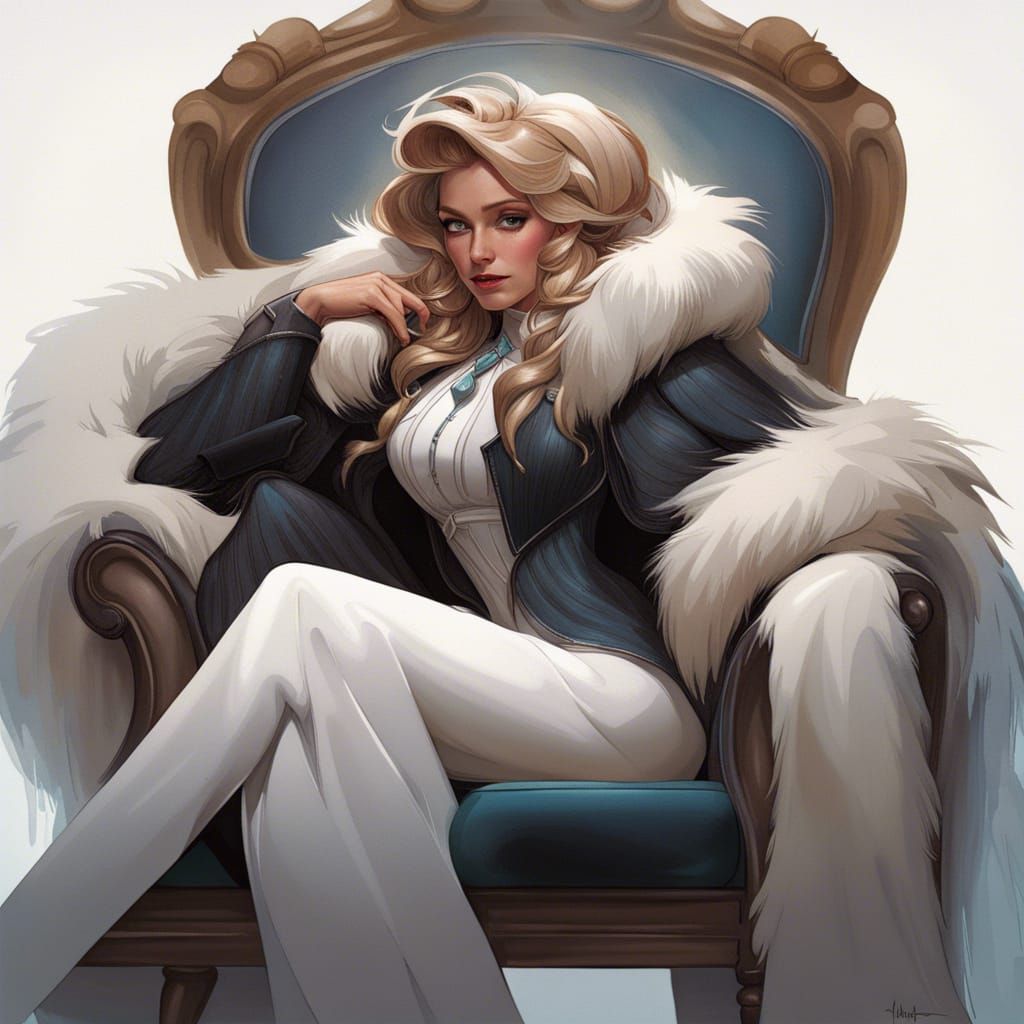 Elegant Woman in Fur Coat, Art Nouveau Portrait