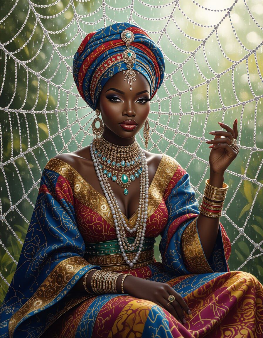 Spider Goddess Ananse in Silver Web