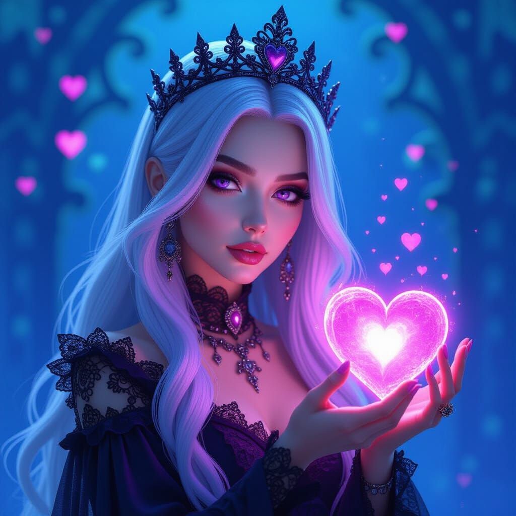 A mystical and ethereal woman, with long silver hair and bri...