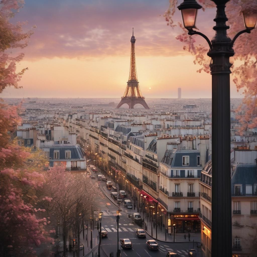 Eiffel Tower Sunset: Impressionistic Cityscape