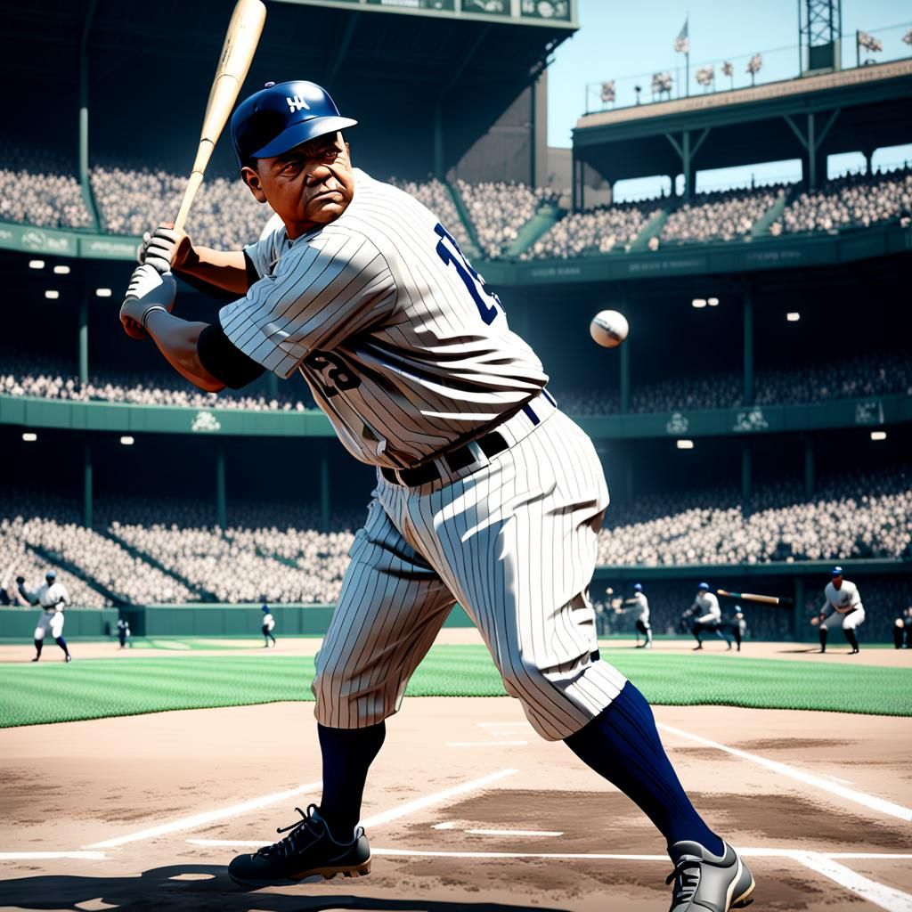 Babe Ruth hitting ball so hard it breaks bat , GeForce RTX, 2TB NVMe M.2 SSD, 6TB HDD ,unreal engine 5 ,128 bit graphics...
