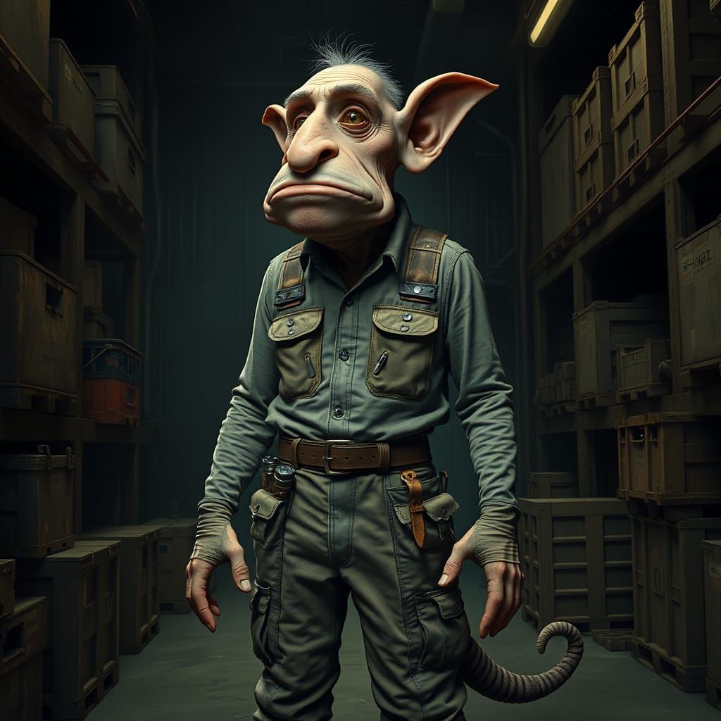 Cyberpunk Industrial Worker with Prehensile Tail