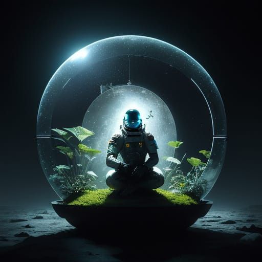 Astronaut Tends Glowing Garden on Alien Planet