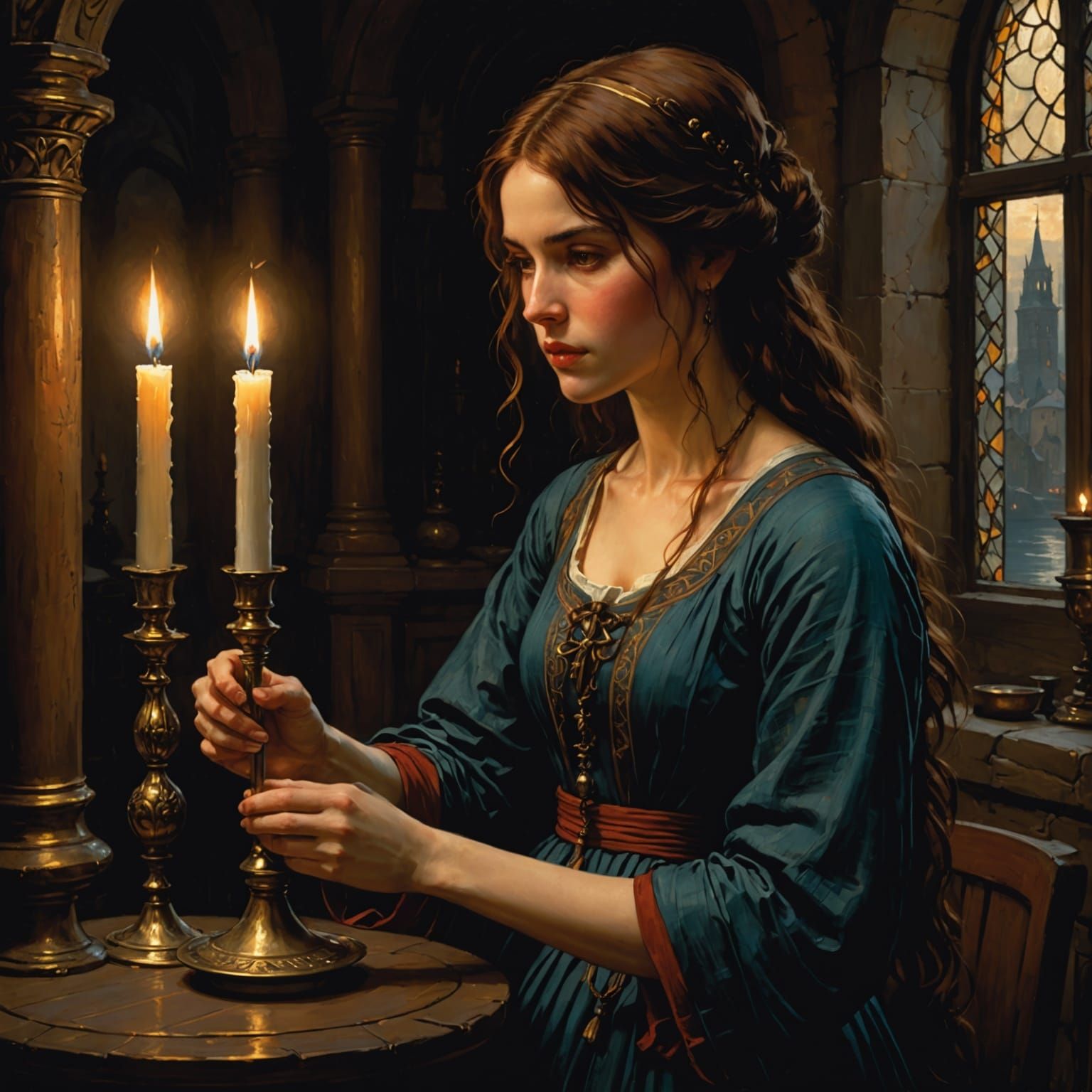 Woman Illuminated by Chiaroscuro Candles