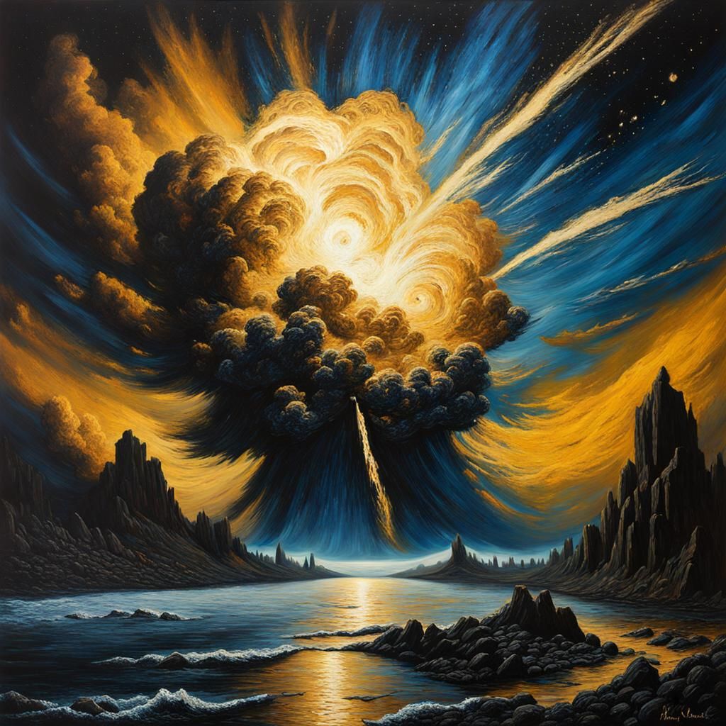 Meteor Impact Apocalypse in Starry Night Style