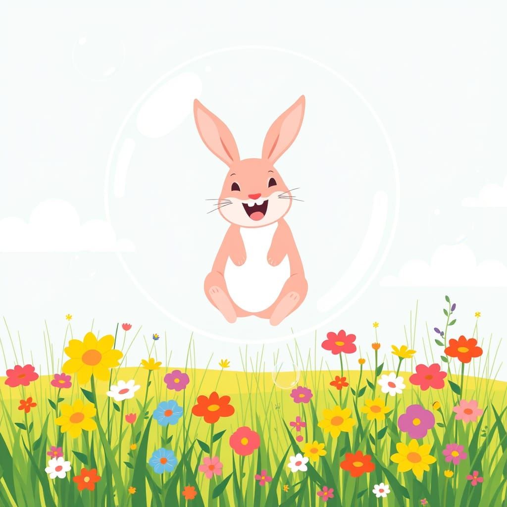 Laughing Rabbit in Bubble, Olly Moss Style