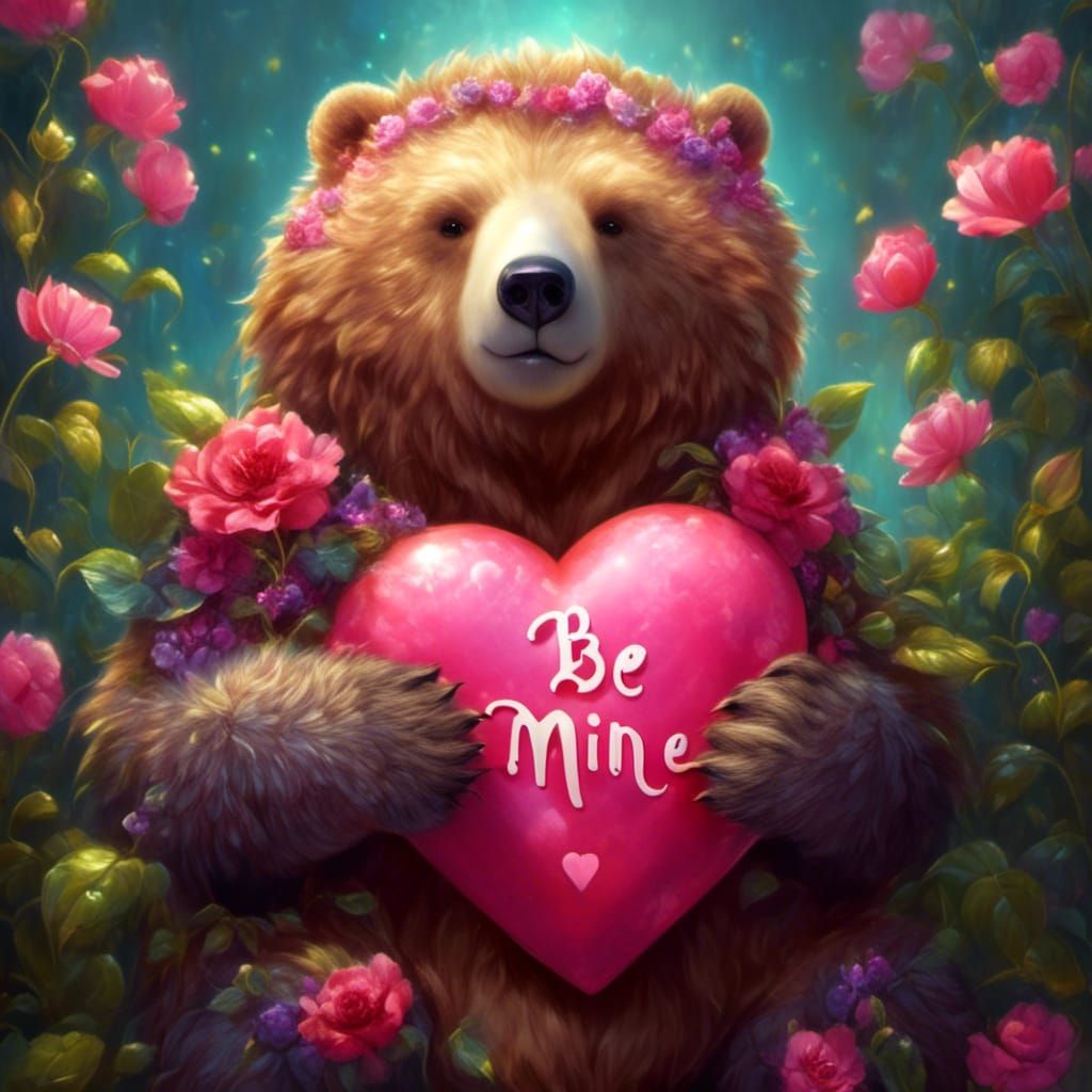 Adorable Bear Cub Holding a Heart
