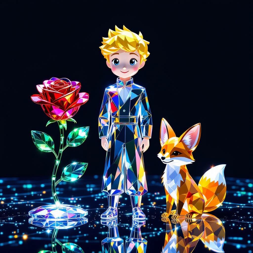 Diamond Crystal Little Prince with Rose and Fox