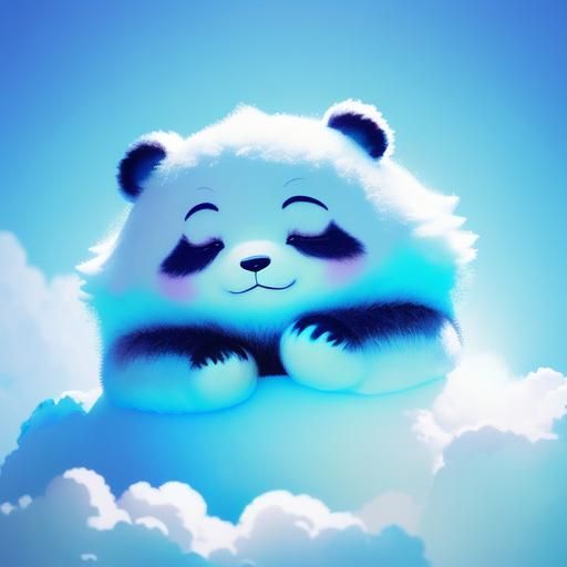 Charming Fluffy Blue Panda Sleeping on Cloud