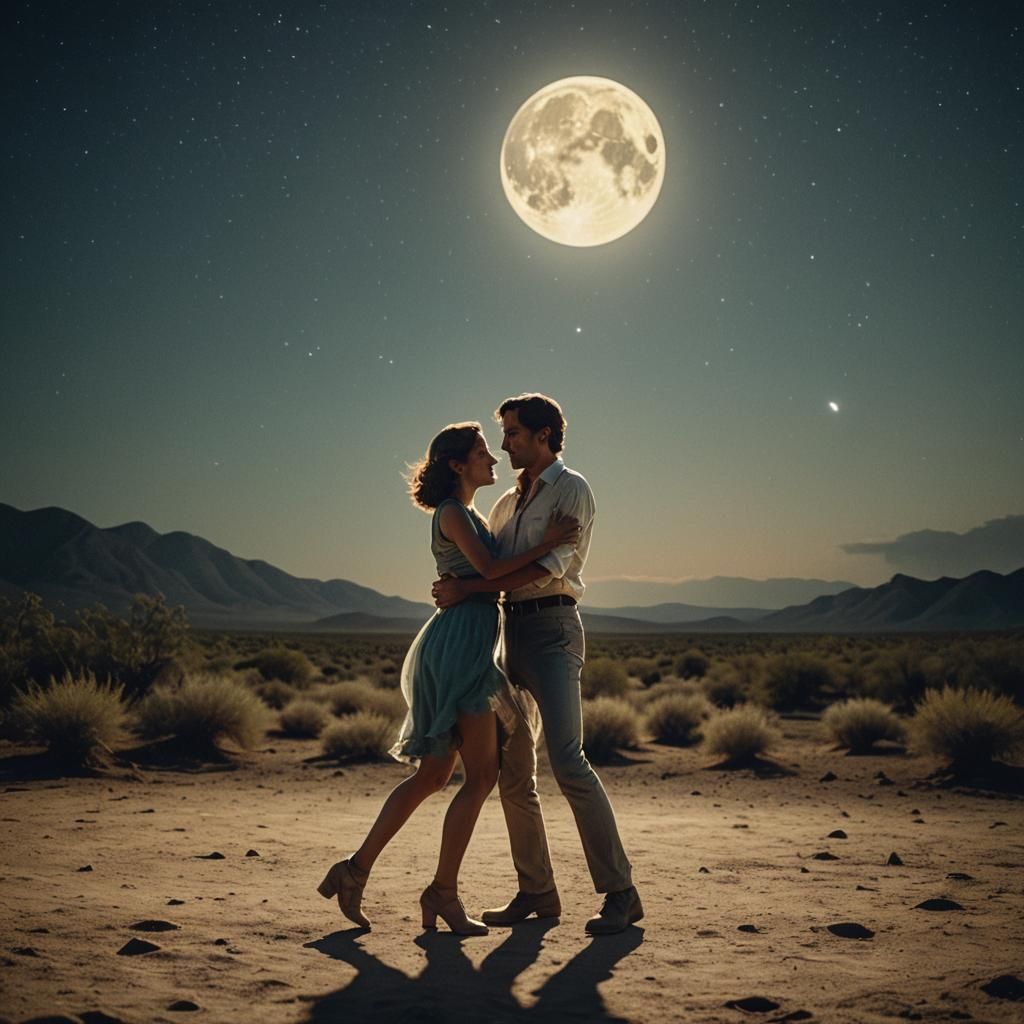 Romantic Couple Dancing in Moonlight: Cinematic Film Still