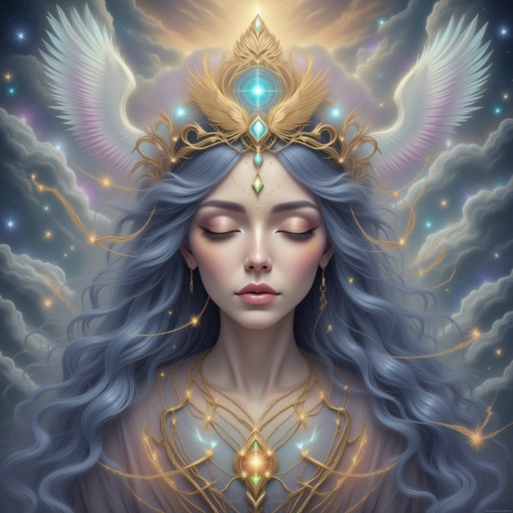 Phoenix Headdress Portrait in Ethereal Style