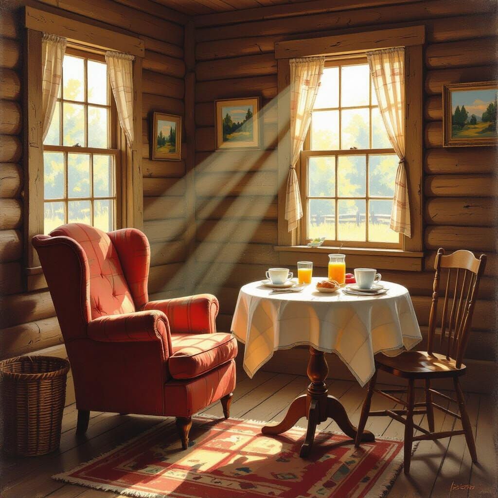 Cozy Cabin Breakfast in Folk Art Style