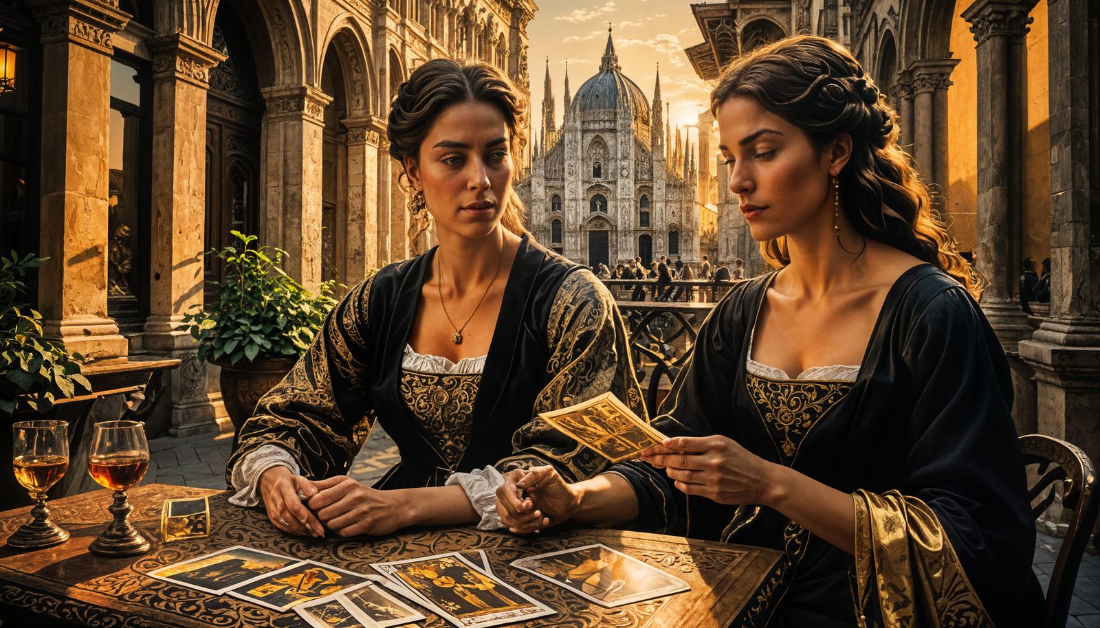 Renaissance Women Overlooking Milan's Duomo