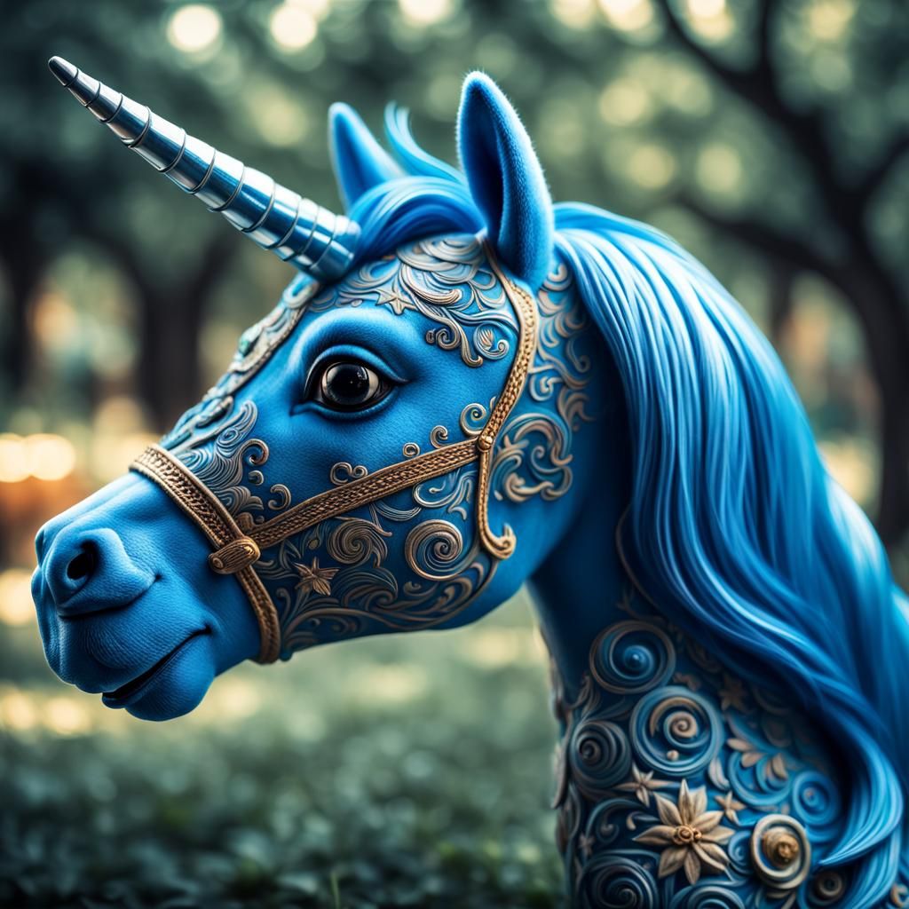 Hyperrealistic Plush Blue Unicorn in Cinematic Style