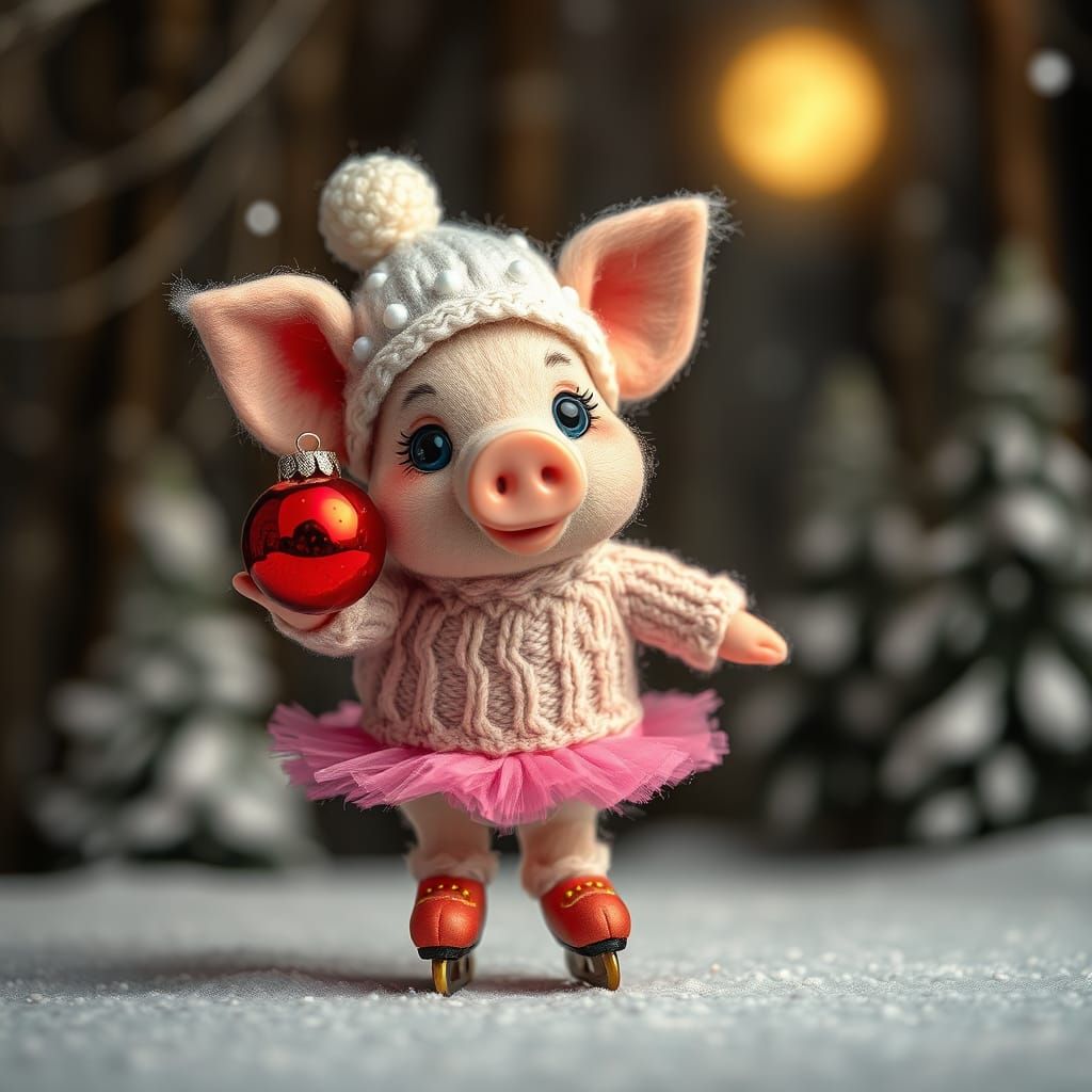 wool , felting, handmade- super cute, super happy funny pig-...