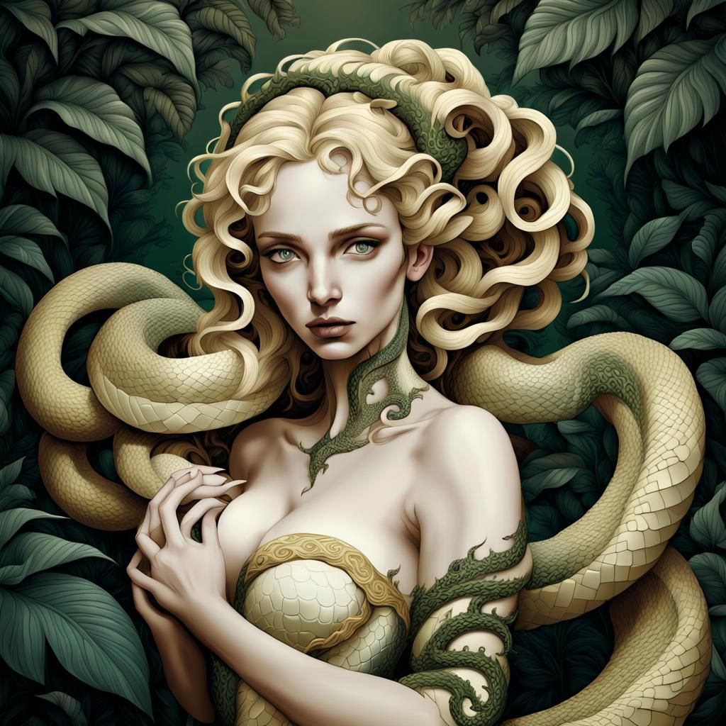 Lilith and Serpent in Jungle, Fractal Art