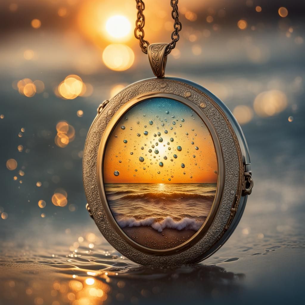 Sunset Beach Locket in Hyperrealistic Splash Art